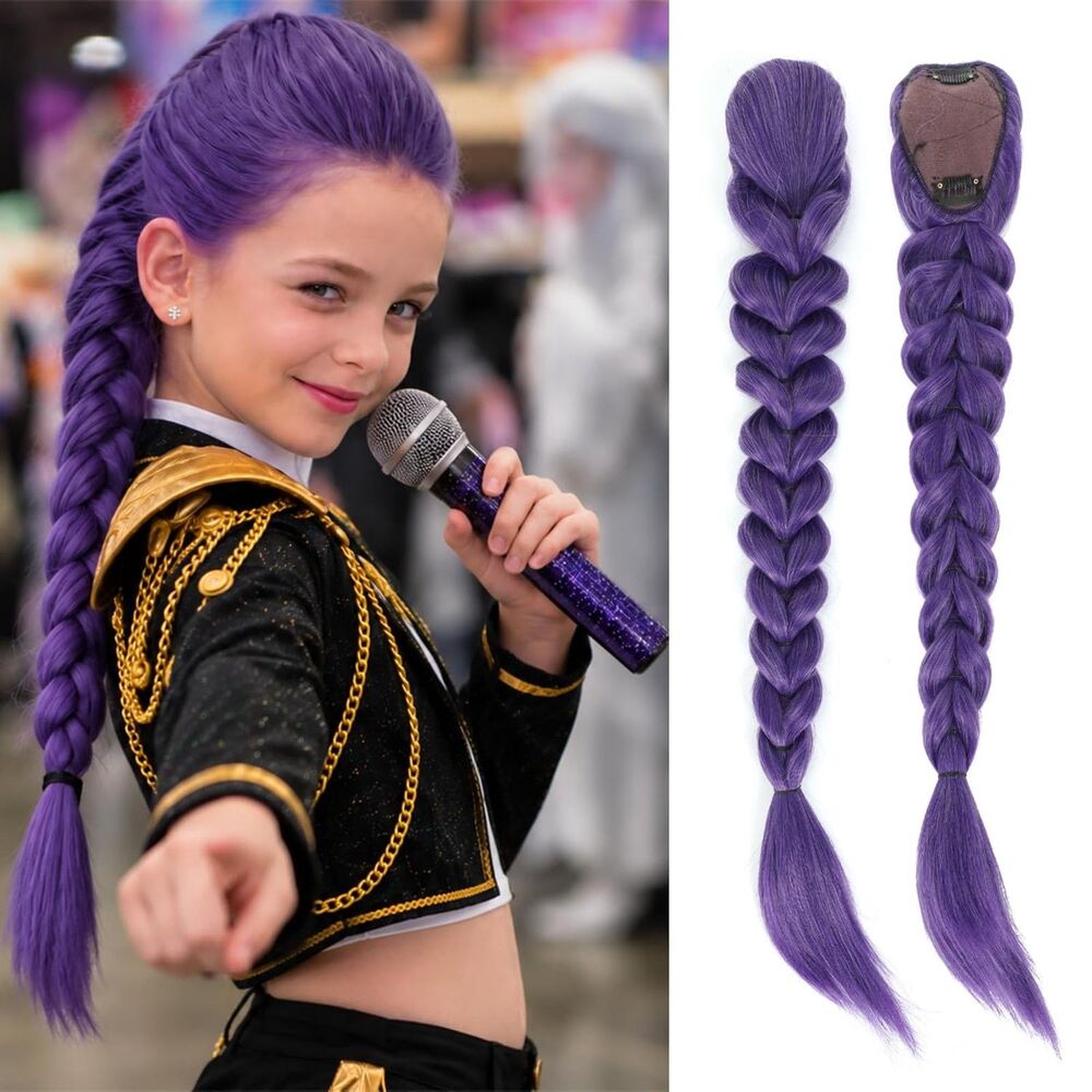 New 26" Purple Braided Ponytail Hair Extension Clip In K-Pop Anime Cosplay Rumi